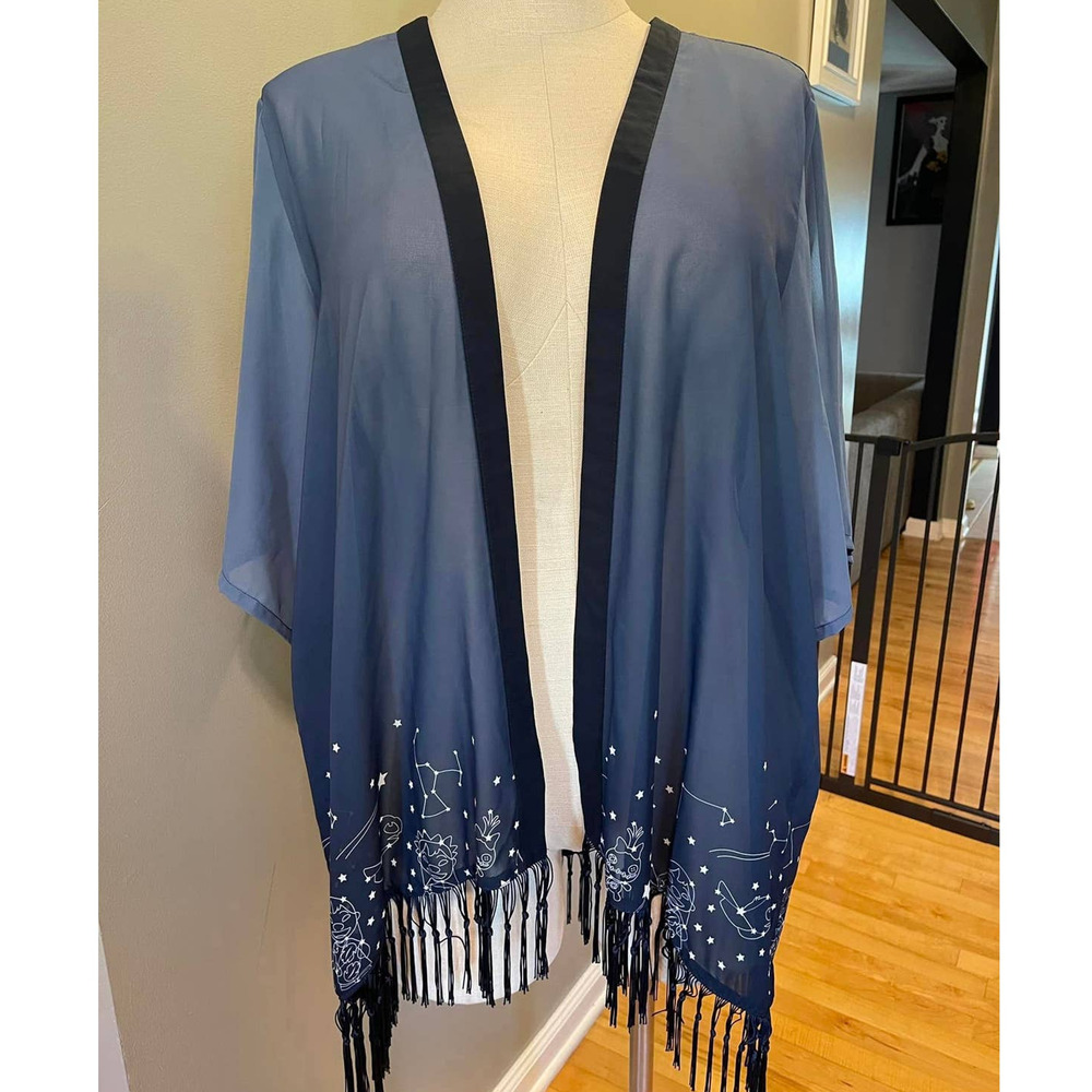 Torrid 00 (size 10) Disney Chiffon Lilo & Stitch Ombre Fringe Kimono Open Front